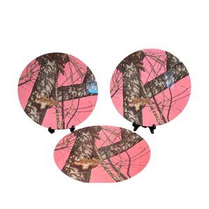 Set Of 3 Mossy Oak Pink Camo Melamine Dinner Plates 11"